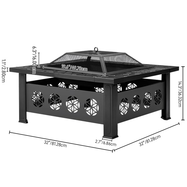 32 Inch Square Wood Burning Fire Pit Table U973