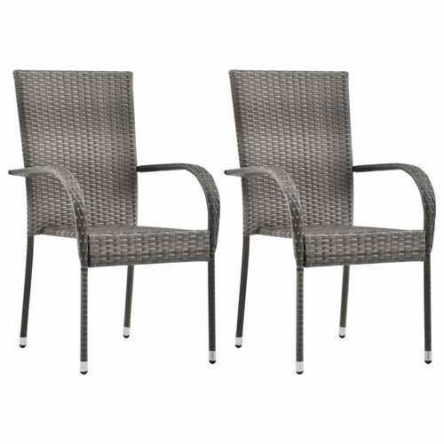 2 Pcs Grey Poly Rattan Stackable Patio Chairs J8417