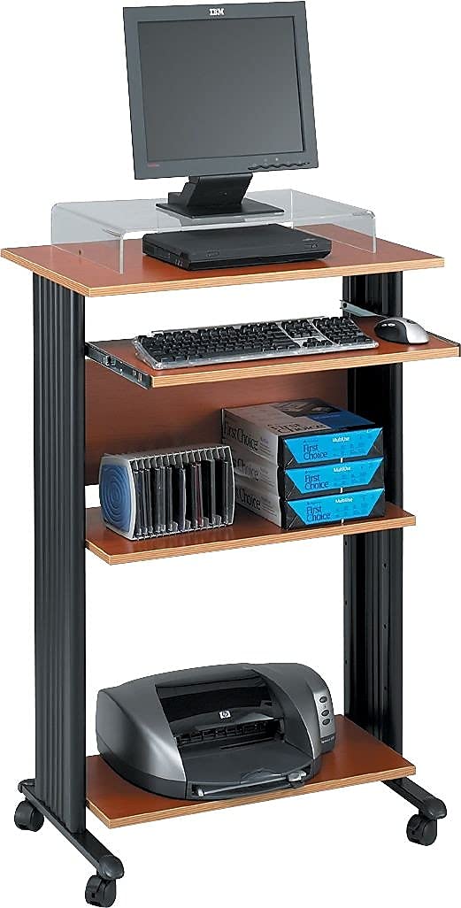 Mobile Stand-Up Desk with Keyboard Tray and 2 Adjustable Shelves W704378