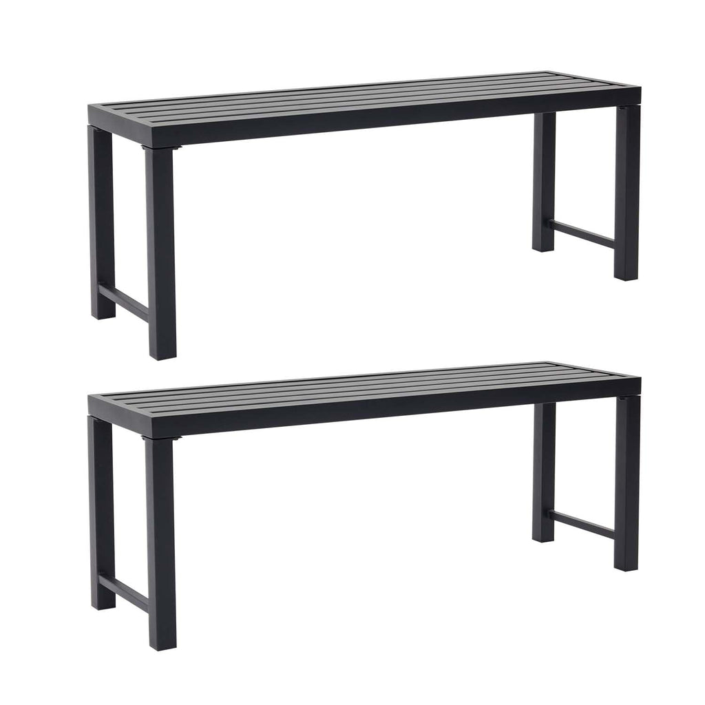Black Set of 2 Metal Outdoor Backless Bench T33886