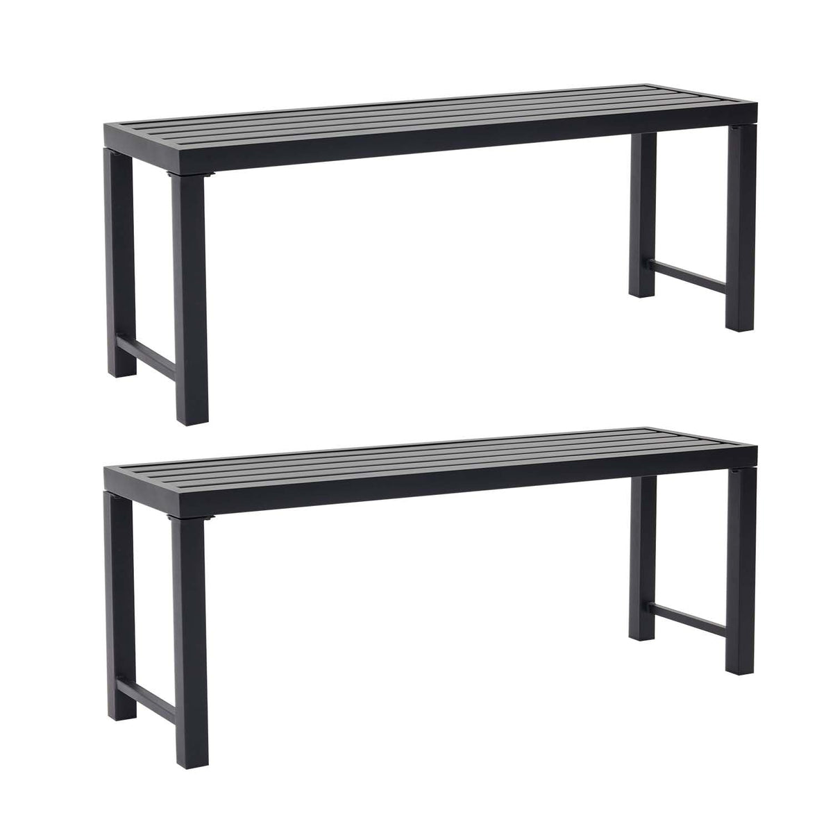 Black Set of 2 Metal Outdoor Backless Bench T33886
