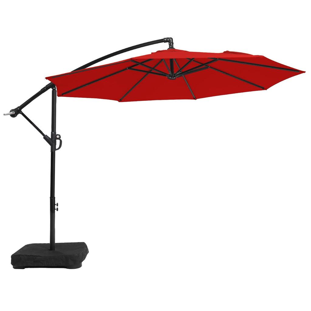 10ft Orange Red Offset Cantilever Patio Umbrella with Base S150
