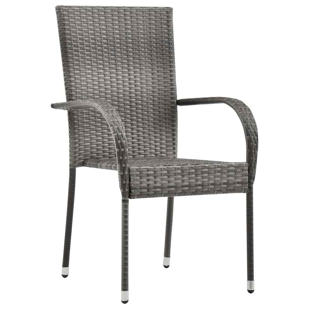 2 Pcs Grey Poly Rattan Stackable Patio Chairs J8417