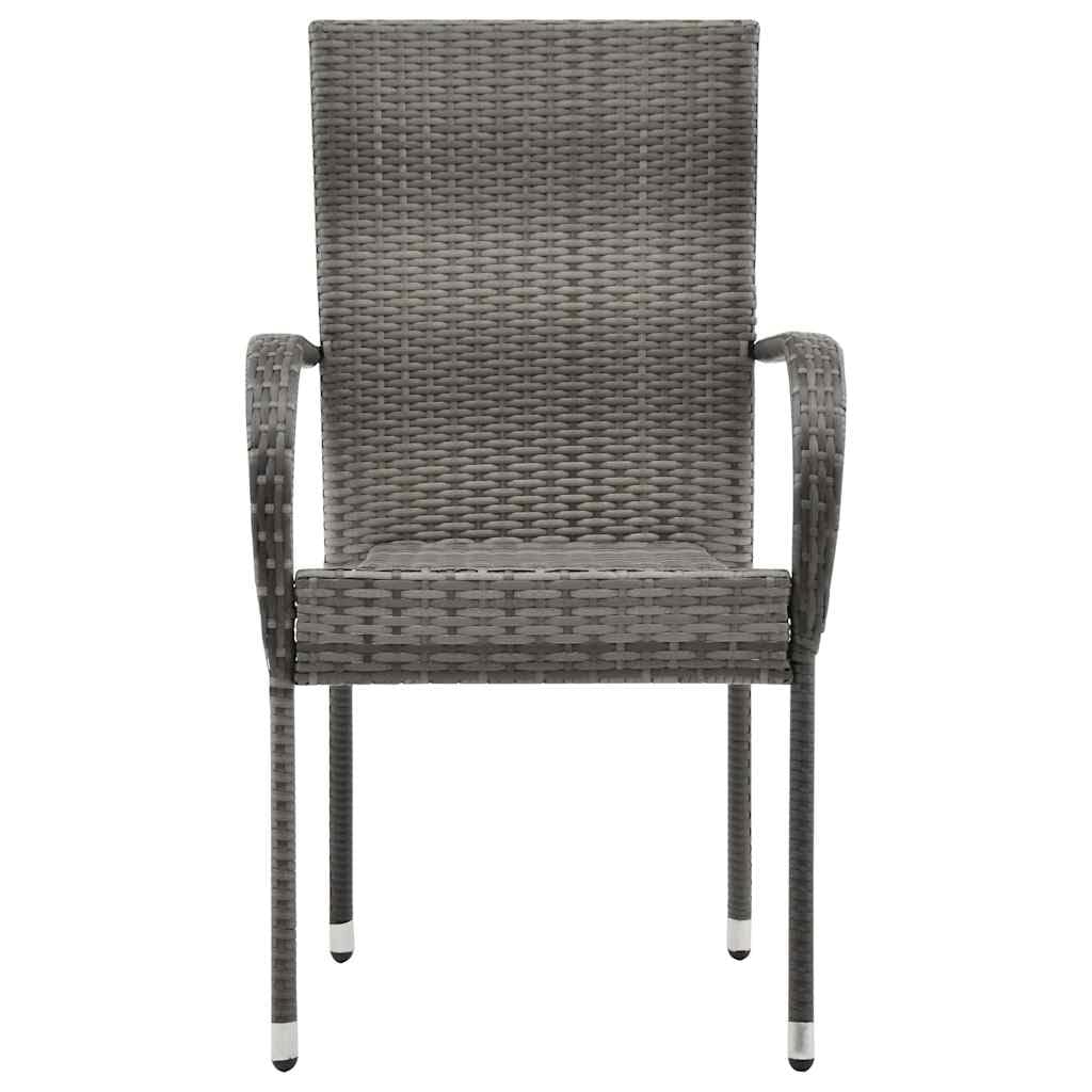2 Pcs Grey Poly Rattan Stackable Patio Chairs J8417