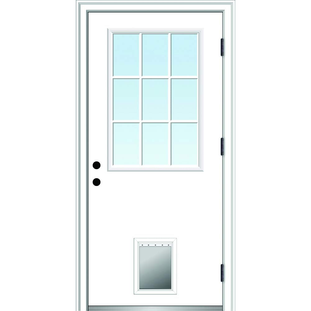 Steel Left Hand Outswing Prehung 9 Lite Door with Pet Door Y179