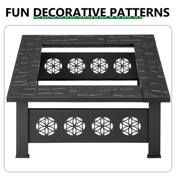 32 Inch Square Wood Burning Fire Pit Table U973