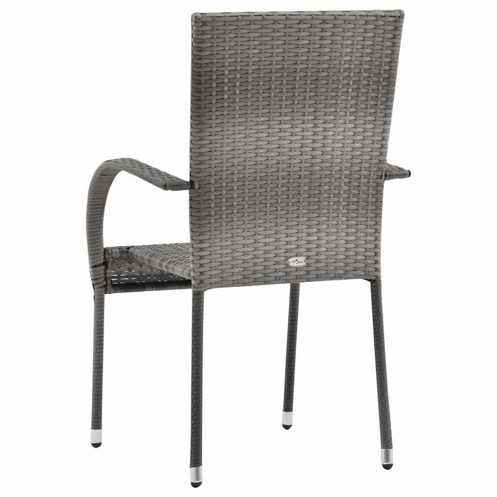 2 Pcs Grey Poly Rattan Stackable Patio Chairs J8417