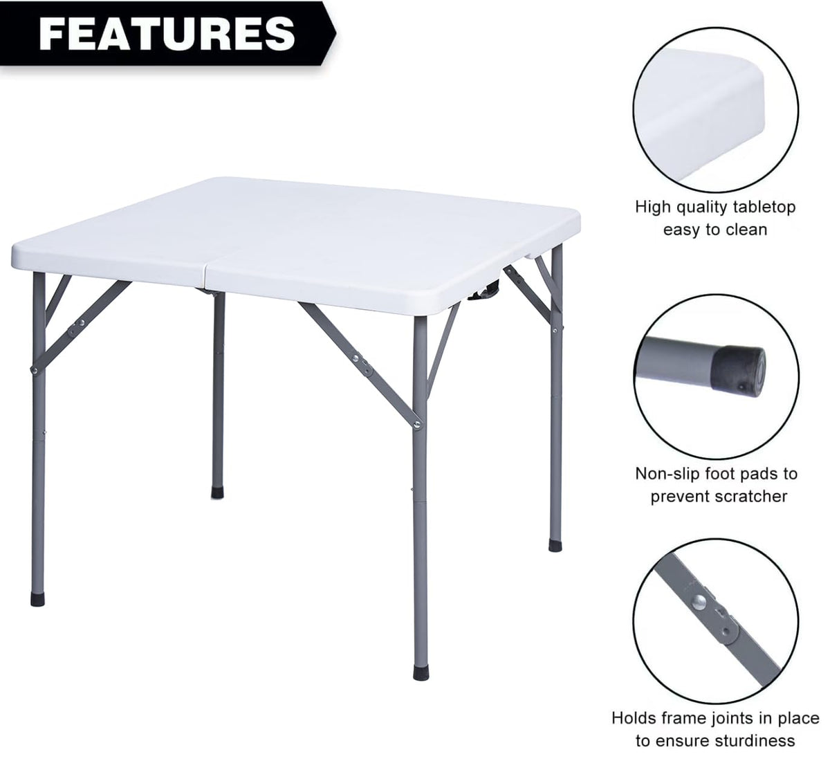 34" Square Folding Card Table White R6908