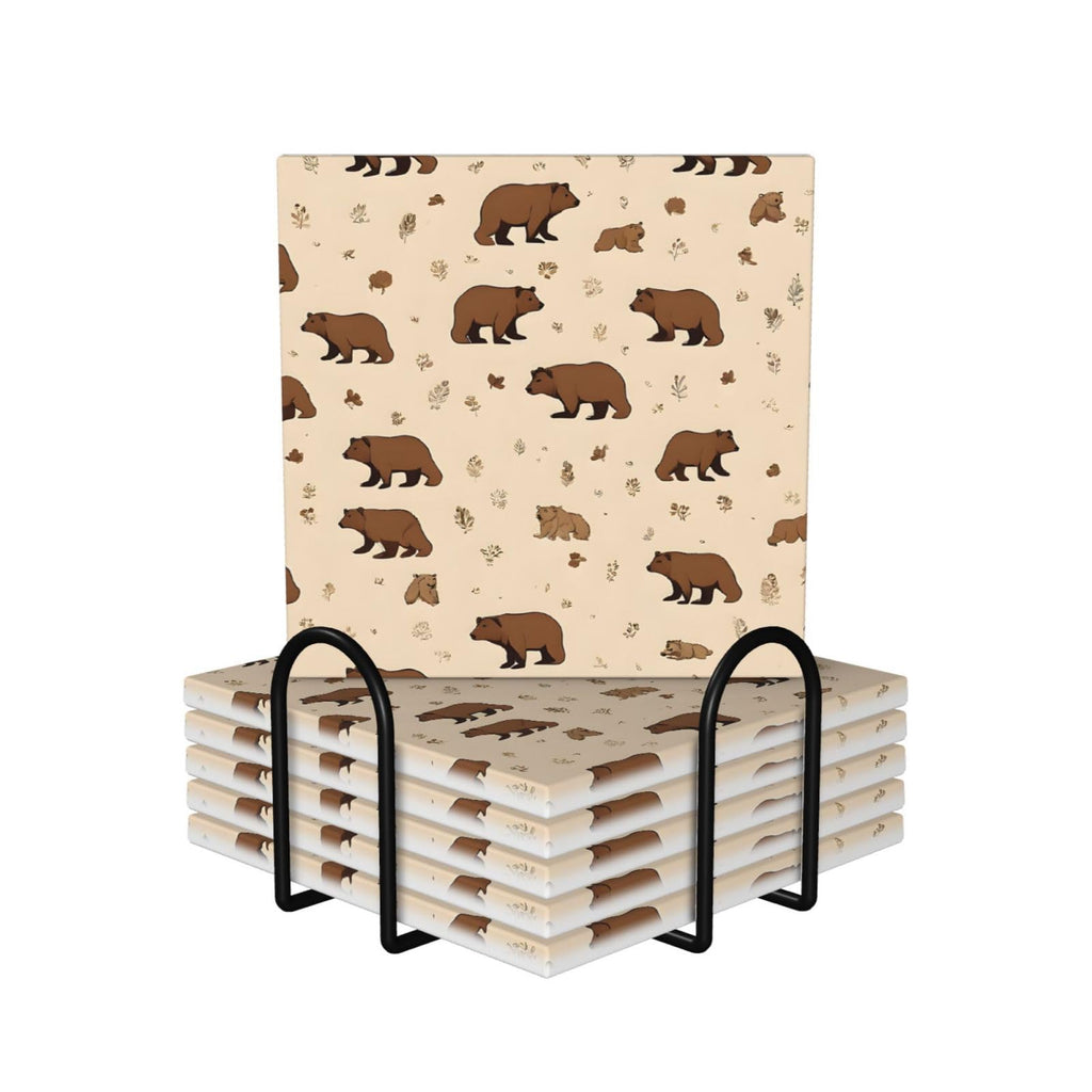 Square Cartoon Bear Ceramic Coasters Set of 6 J4155