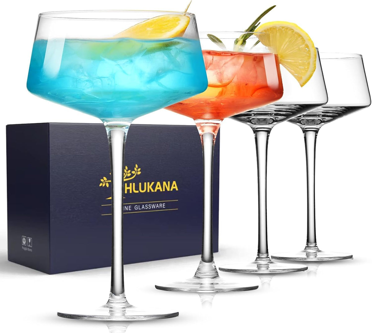 Hand Blown Martini Glasses Set of 4, 8 oz Crystal Cocktail Glass G12332