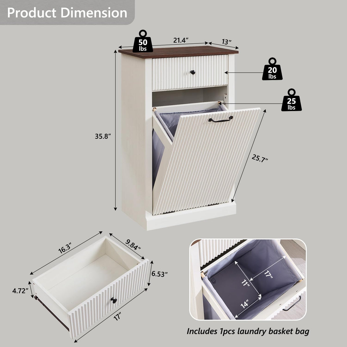 White Tilt Out Laundry Hamper Cabinet J53039