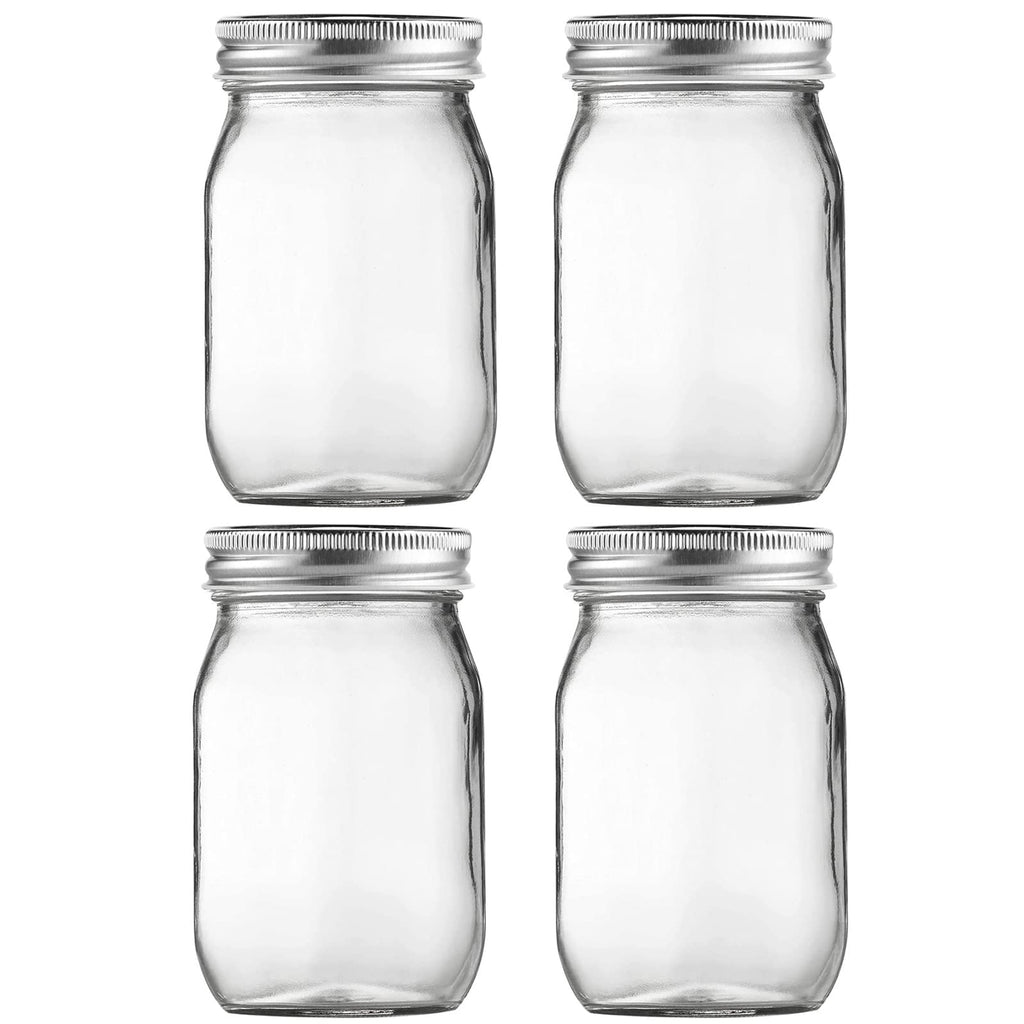 16oz Regular Mouth Glass Mason Jars with Airtight Lids, 4 Pack A9480