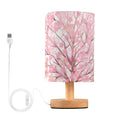 Pink Cherry Blossom Table Lamp with Wood Base Fabric Shade F93817