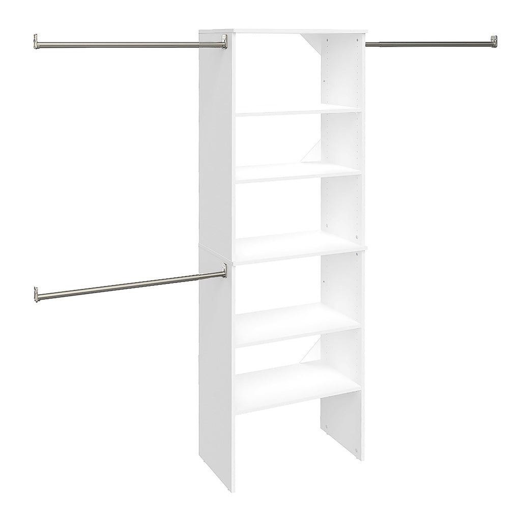Wood Closet Organizer System with Tower and 3 Hang Rods and Shelving K480