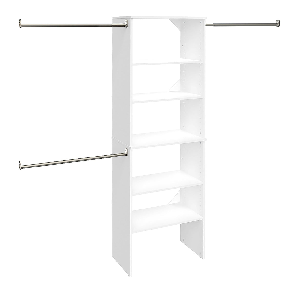 Wood Closet Organizer System with Tower and 3 Hang Rods and Shelving K480