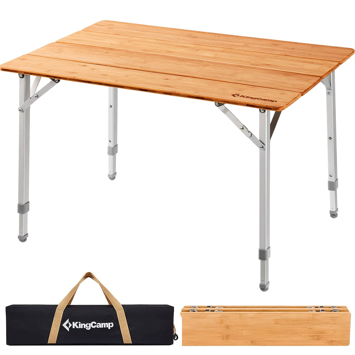 Folding Camping Table Bamboo Adjustable Portable Table D1374