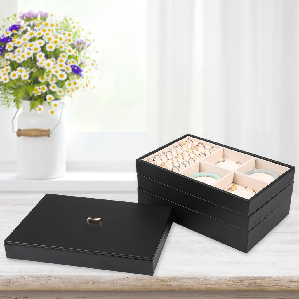 Stackable Jewelry Organizer Tray with Lid Set of 4 Black K946054