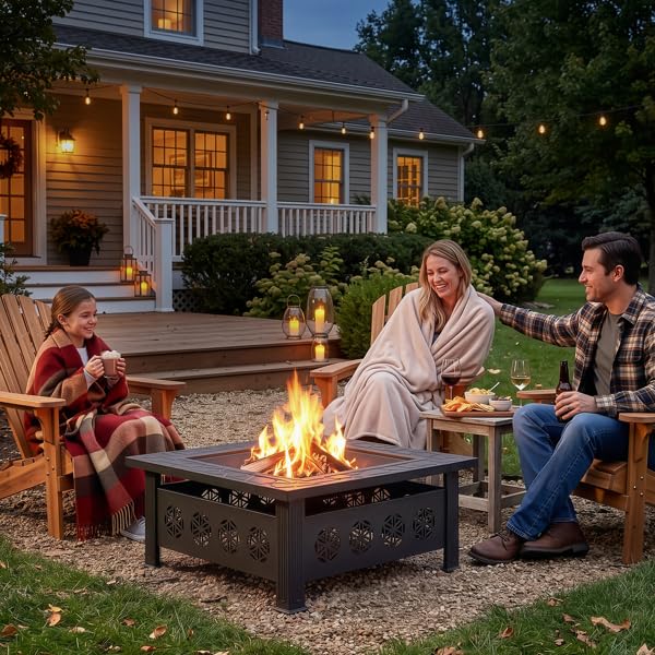 32 Inch Square Wood Burning Fire Pit Table U973