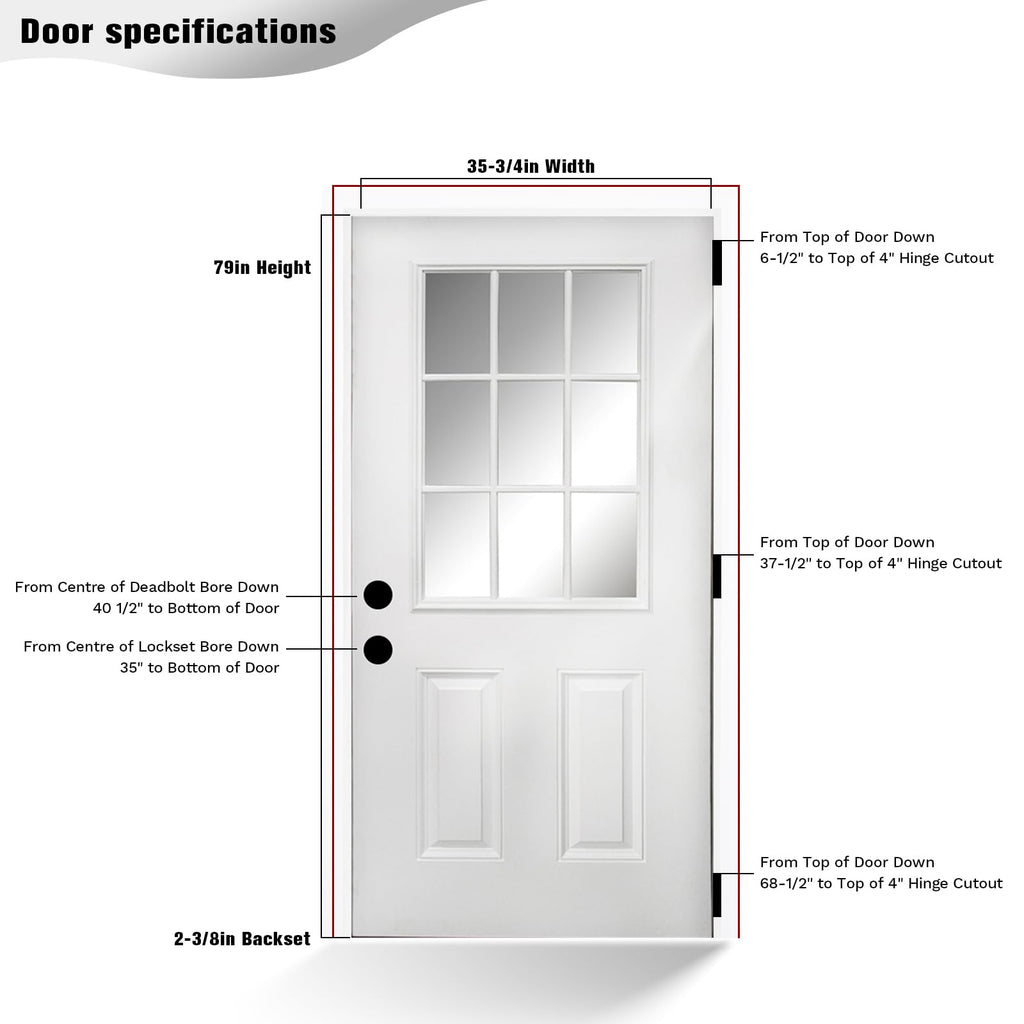 36 x 80 Fiberglass Entry Door with Vinyl Frame Low-E Glass Right Hand Inswing L794499