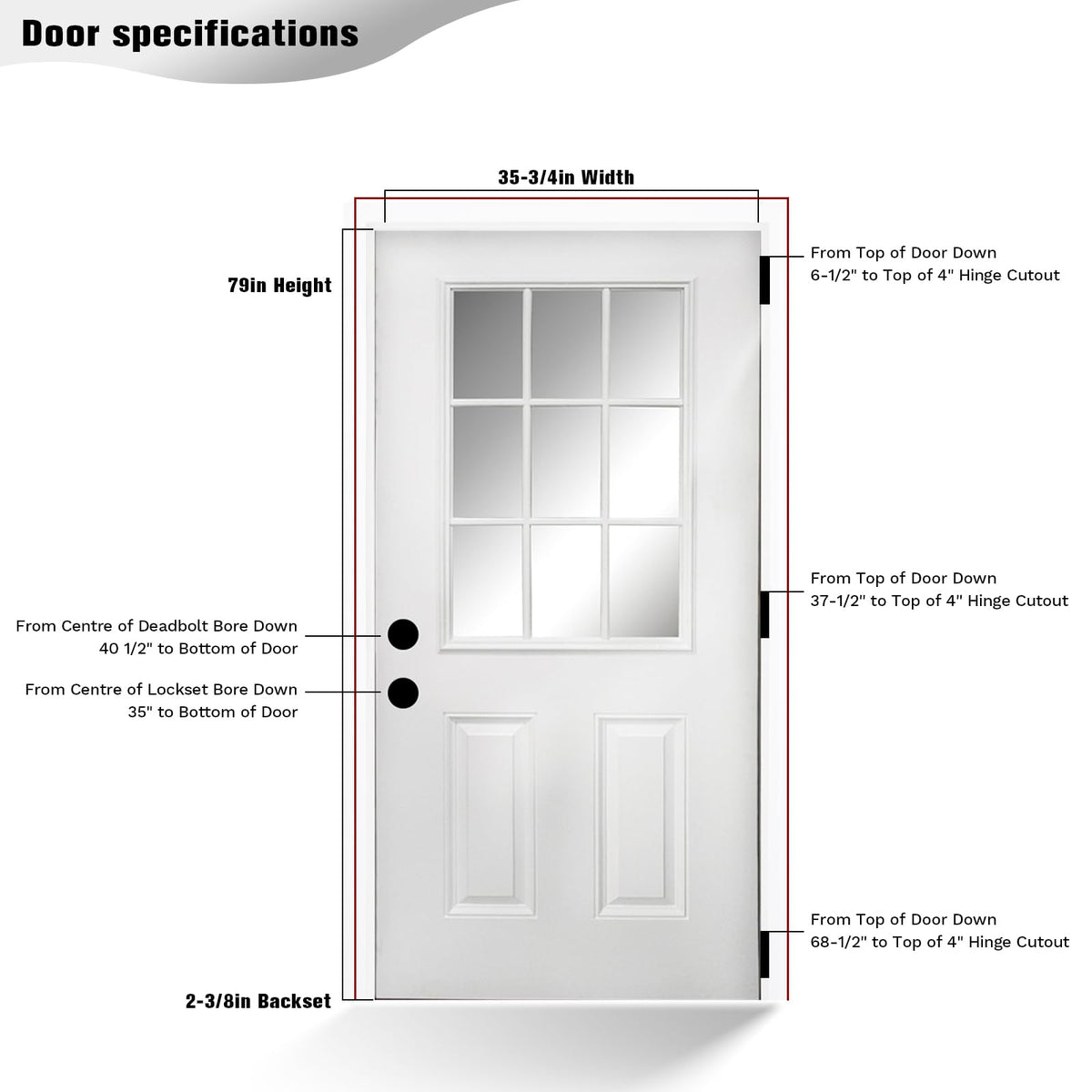 36 x 80 Fiberglass Entry Door with Vinyl Frame Low-E Glass Right Hand Inswing L794499