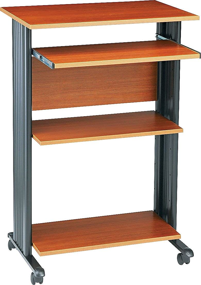 Mobile Stand-Up Desk with Keyboard Tray and 2 Adjustable Shelves W704378