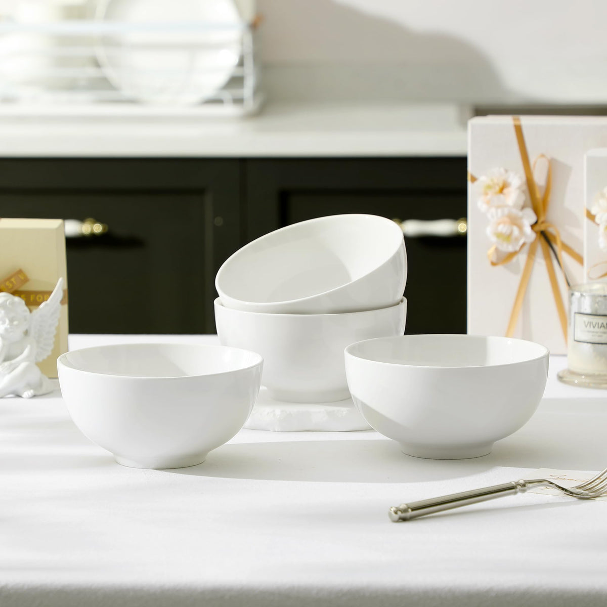 White 26 Oz Ceramic Soup Bowls of 4 W78828