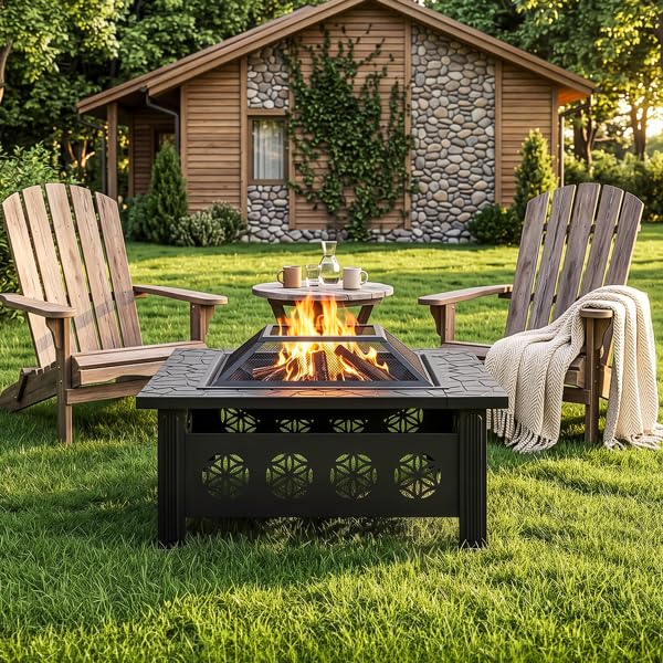 32 Inch Square Wood Burning Fire Pit Table U973