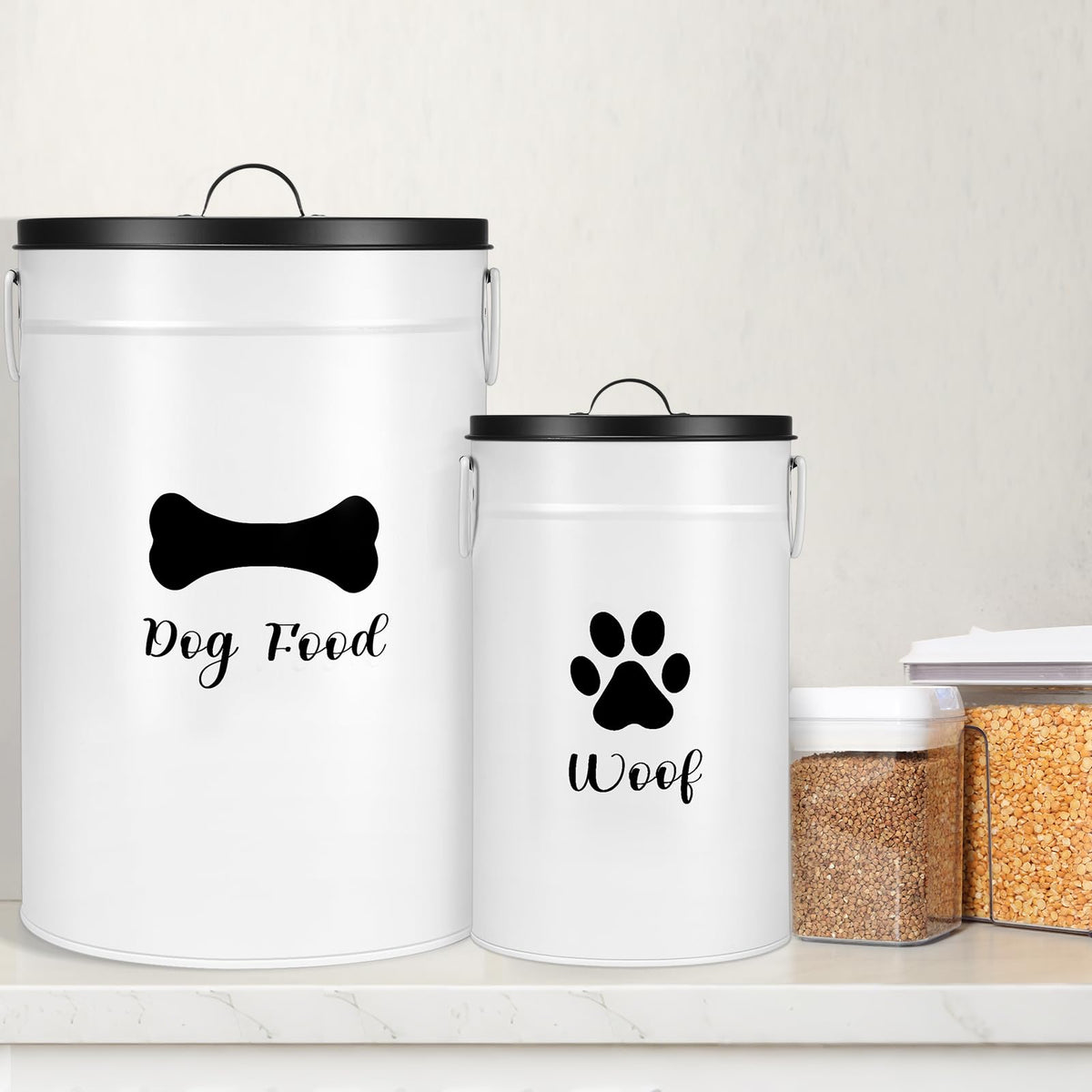 White Metal Dog Food Storage Containers M7320