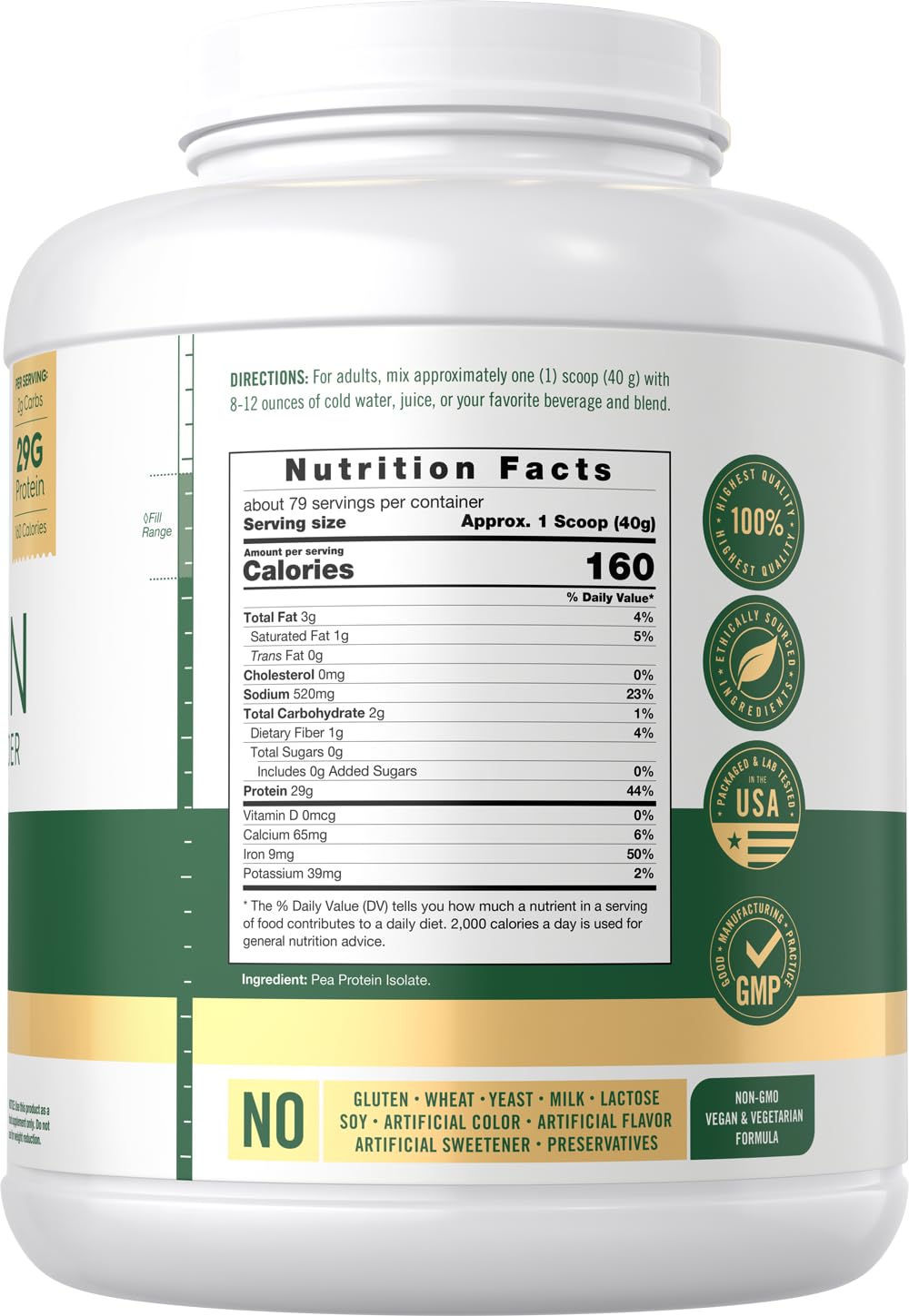 Pea Protein Isolate Powder 7lb Unflavored K3615