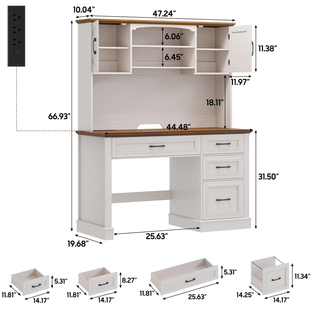 67" Executive Desk with Hutch and Charging Station W740504