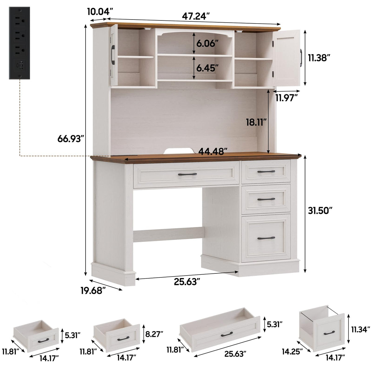 67" Executive Desk with Hutch and Charging Station W740504