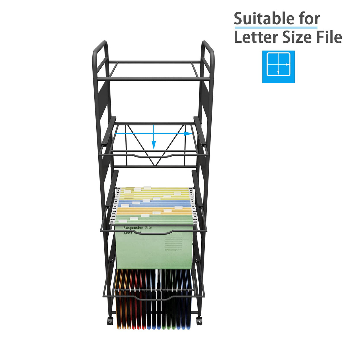 4-Tier Metal File Cart with Wheels S397