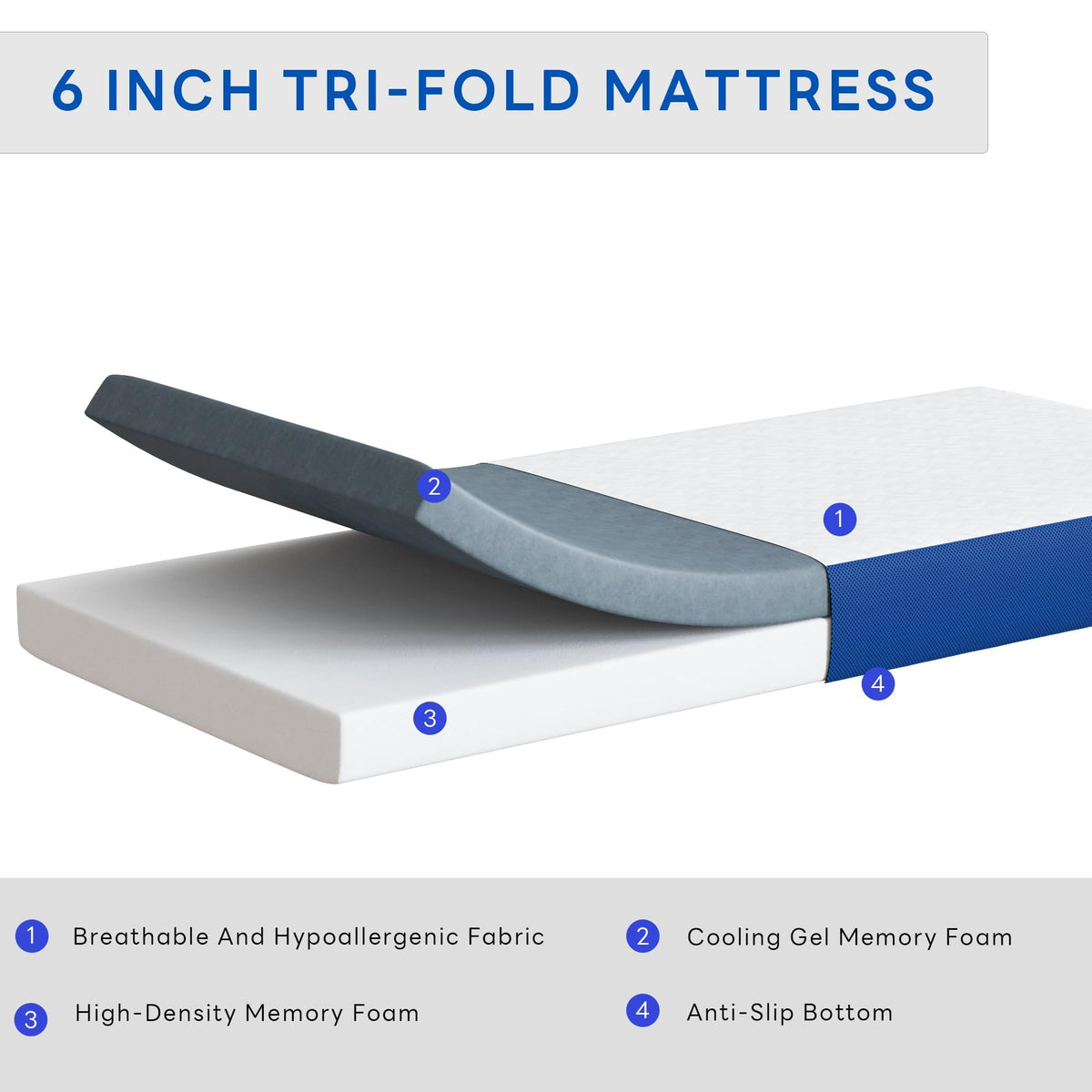 Queen 6 Inch Gel Memory Foam Trifold Mattress S930835