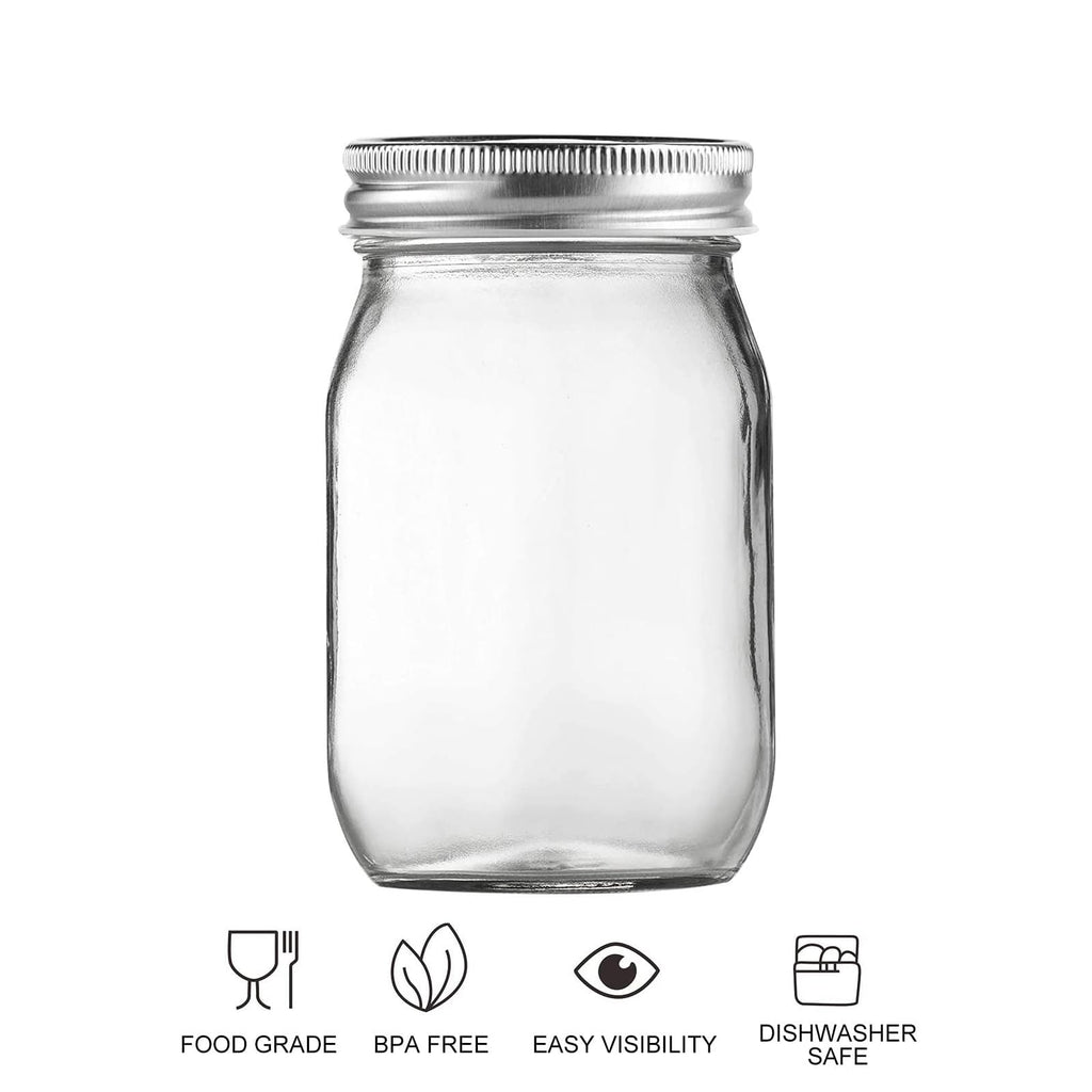 16oz Regular Mouth Glass Mason Jars with Airtight Lids, 4 Pack A9480