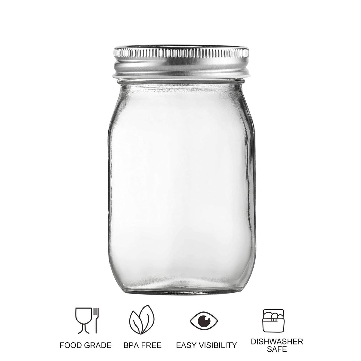16oz Regular Mouth Glass Mason Jars with Airtight Lids, 4 Pack A9480