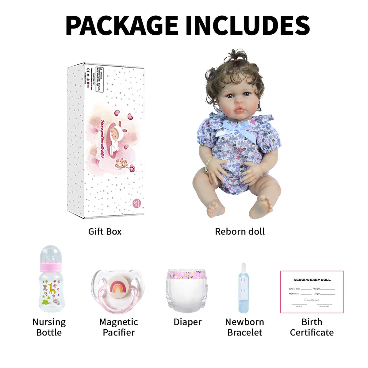 20 Inch Silicone Reborn Baby Doll with Curly Hair U155