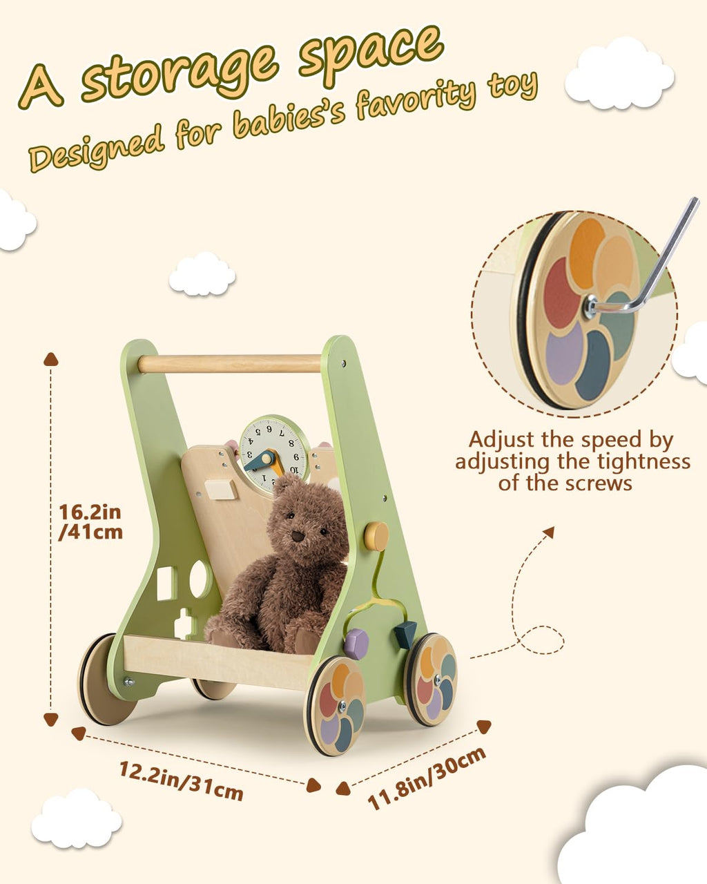 Wooden Push Walker with Wheels S925382