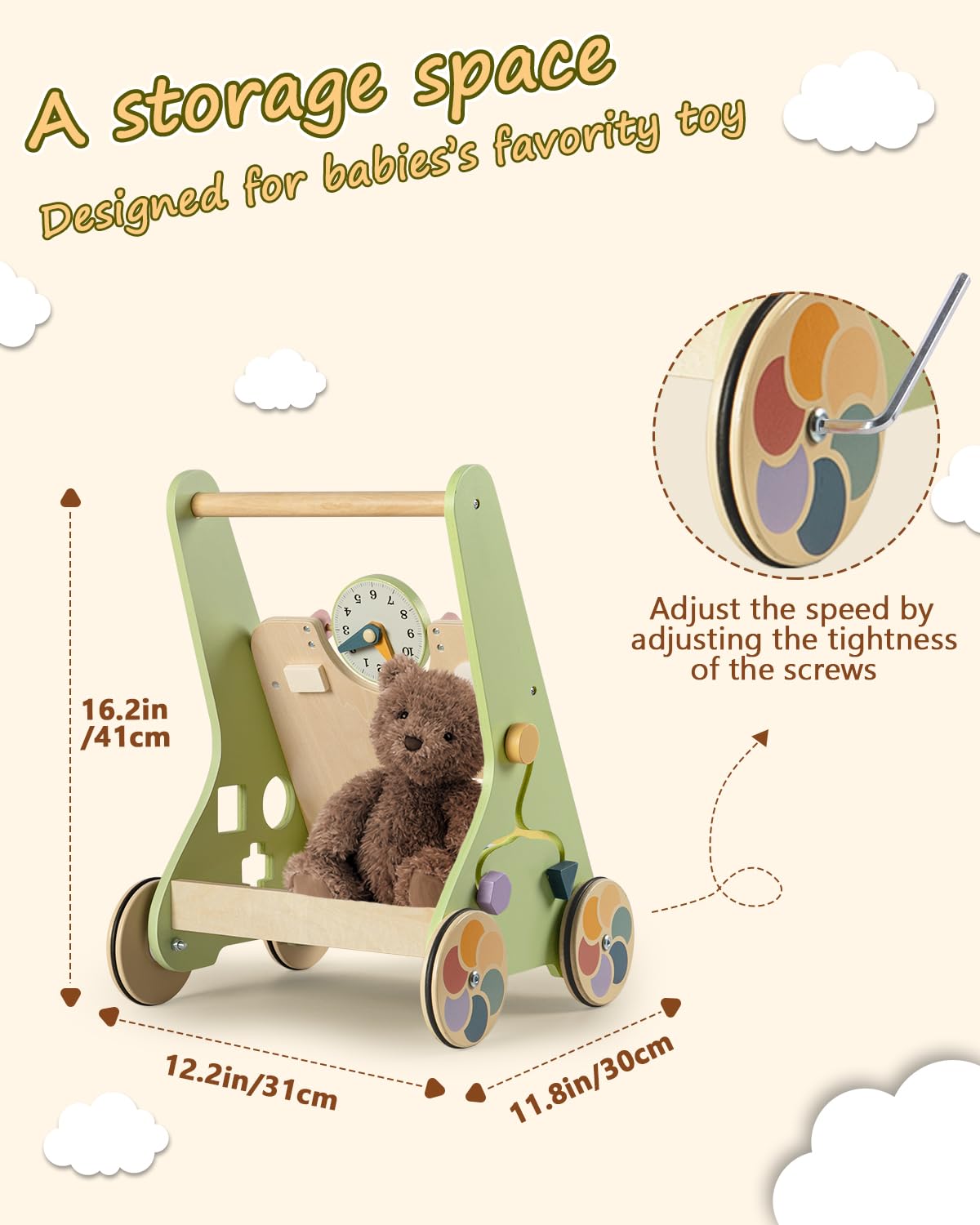 Wooden Push Walker with Wheels S925382