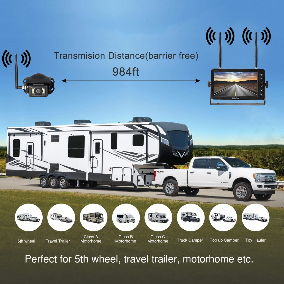 Wireless RV Backup Camera 1080P 7" Monitor System T2453