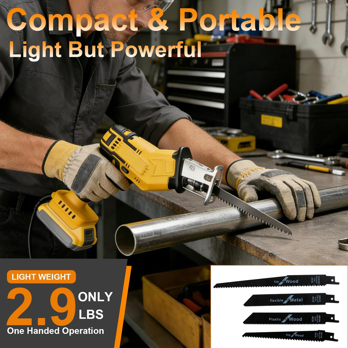Cordless Reciprocating Saw 0-3500 SPM Variable Speed with 4 Blades G924