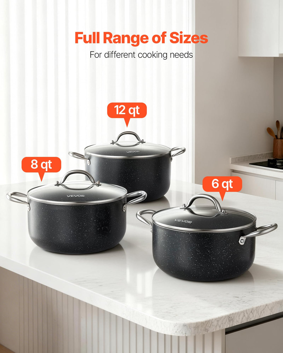 12-Quart Nonstick Ceramic Aluminum Stock Pot with Glass Lid V6446