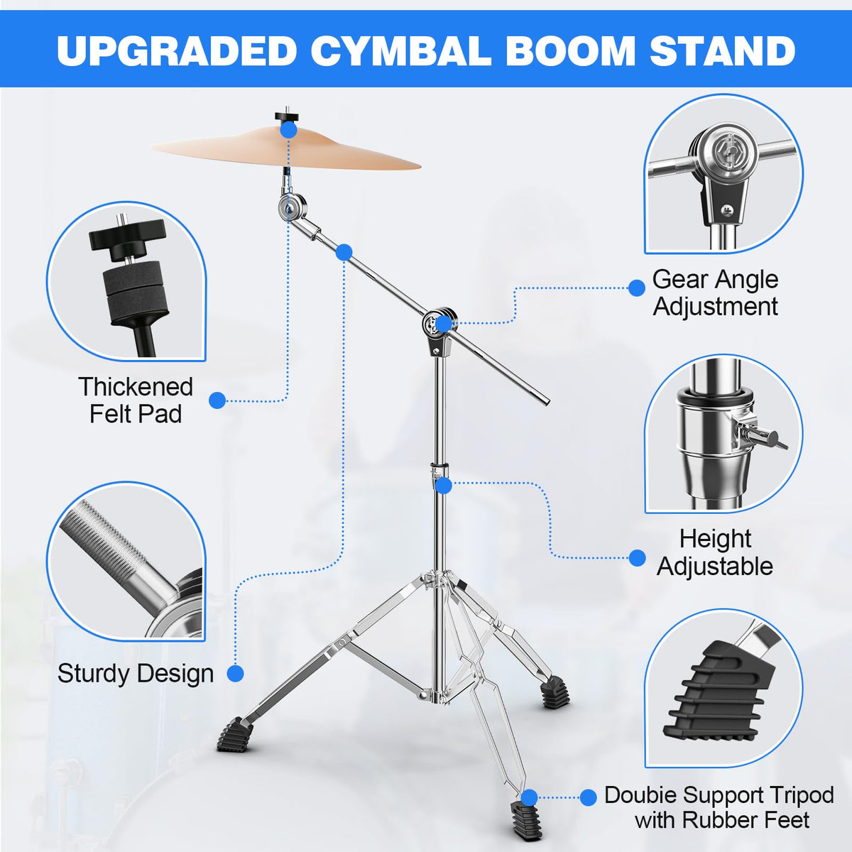 Adjustable Boom Cymbal Stand with Double Braced Legs O3873