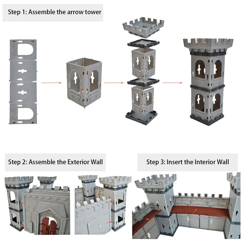 Medieval Castle Toy Building Set with Cavalry and Arrow Tower Q54070