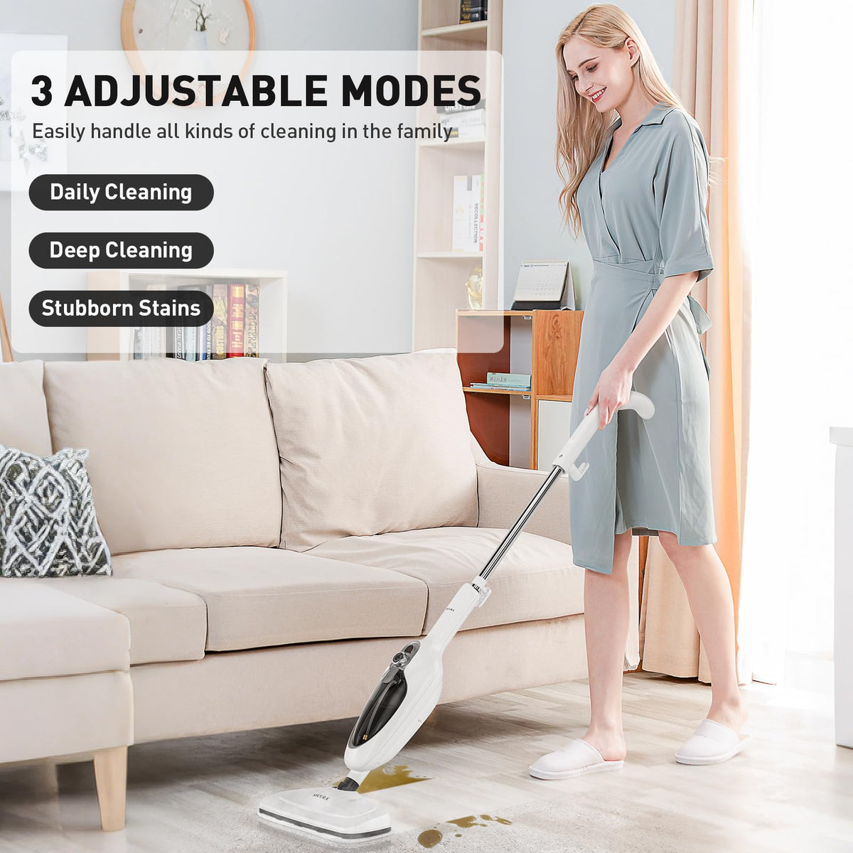 White 10-in-1 Detachable Steam Mop with 3 Microfiber Pads N704
