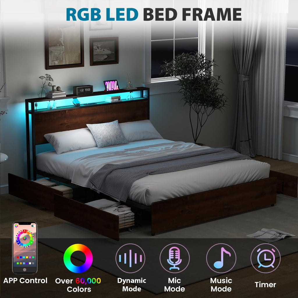 Queen Size Bed Frame with 4 Storage Drawers Y3226