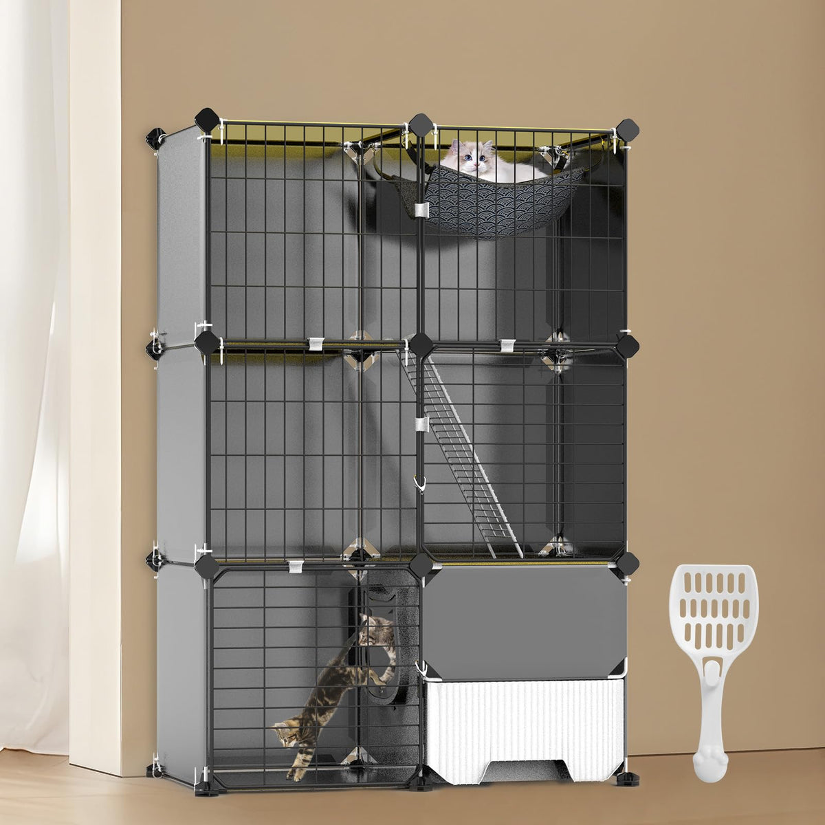 3-Tier Cat Cage with Litter Box V709