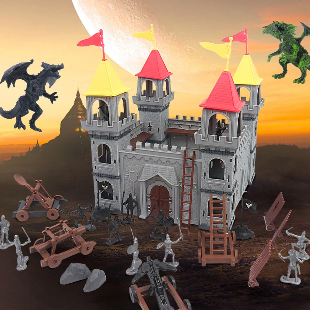 Medieval Castle Toy Building Set with Cavalry and Arrow Tower Q54070