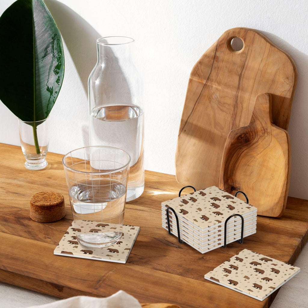 Square Cartoon Bear Ceramic Coasters Set of 6 J4155