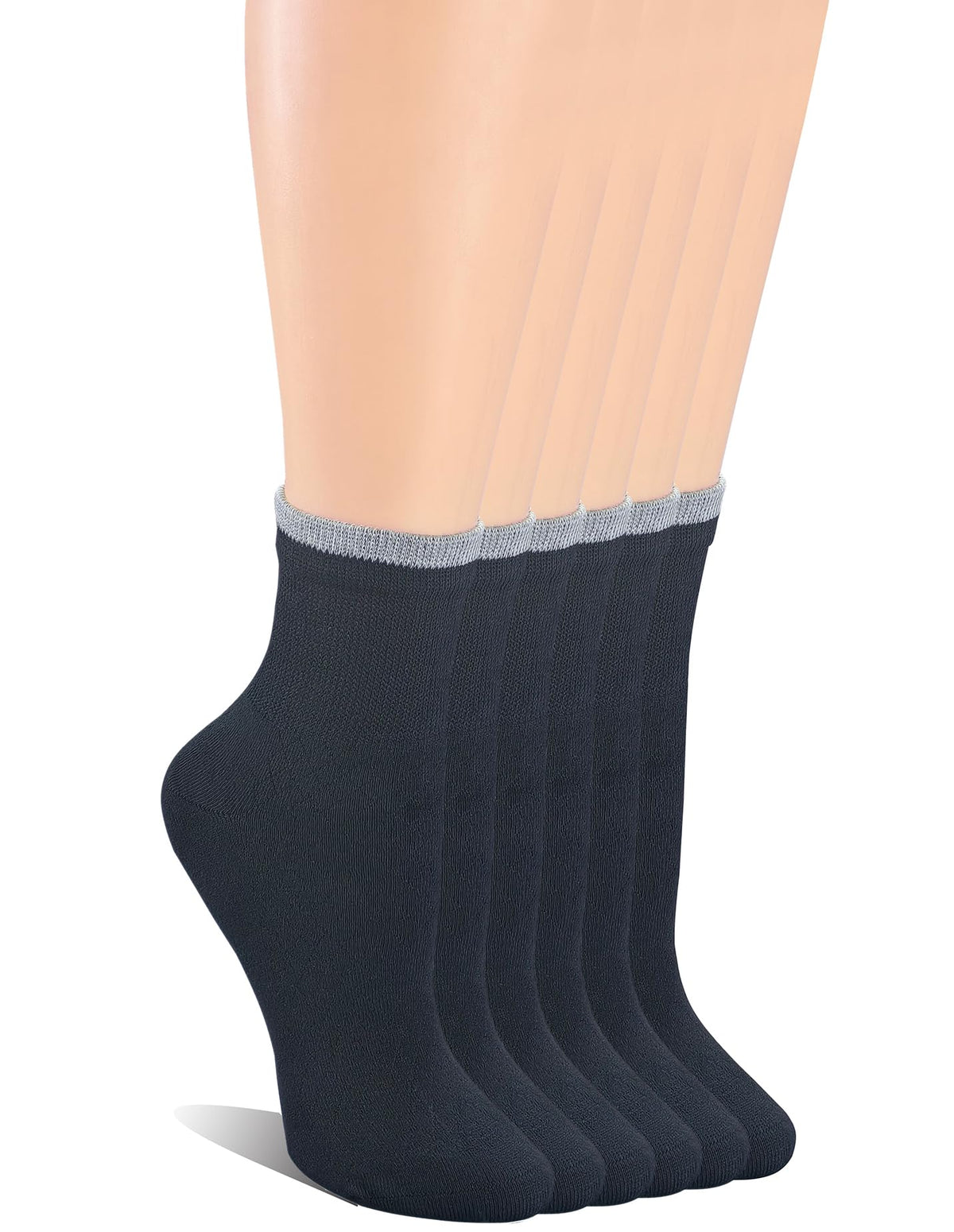 6 Pairs Bamboo Rayon Breathable Quarter Socks with Seamless Toe B44082