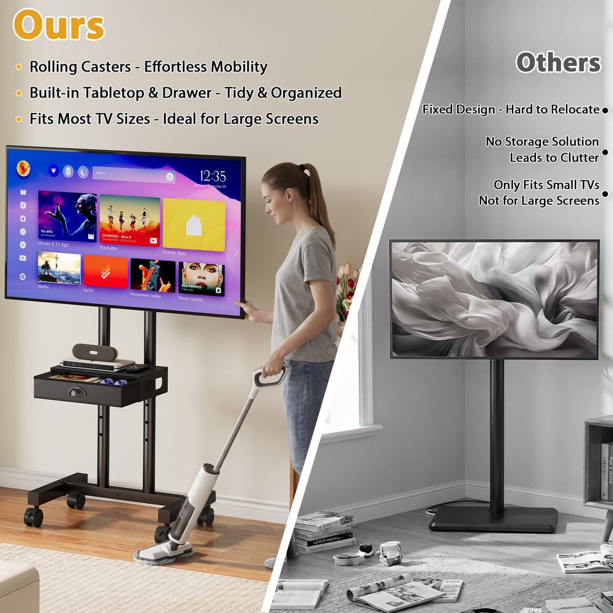 Rolling TV Stand with Drawer for 32-75 Inch TVs P5660